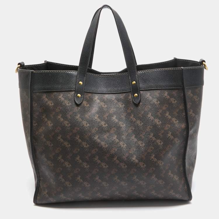 Pre Owned Coach Dark Brown Carriage Print Coated Canvas and Leather Field 40 Tote