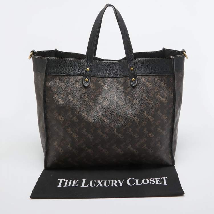 Pre Owned Coach Dark Brown Carriage Print Coated Canvas and Leather Field 40 Tote