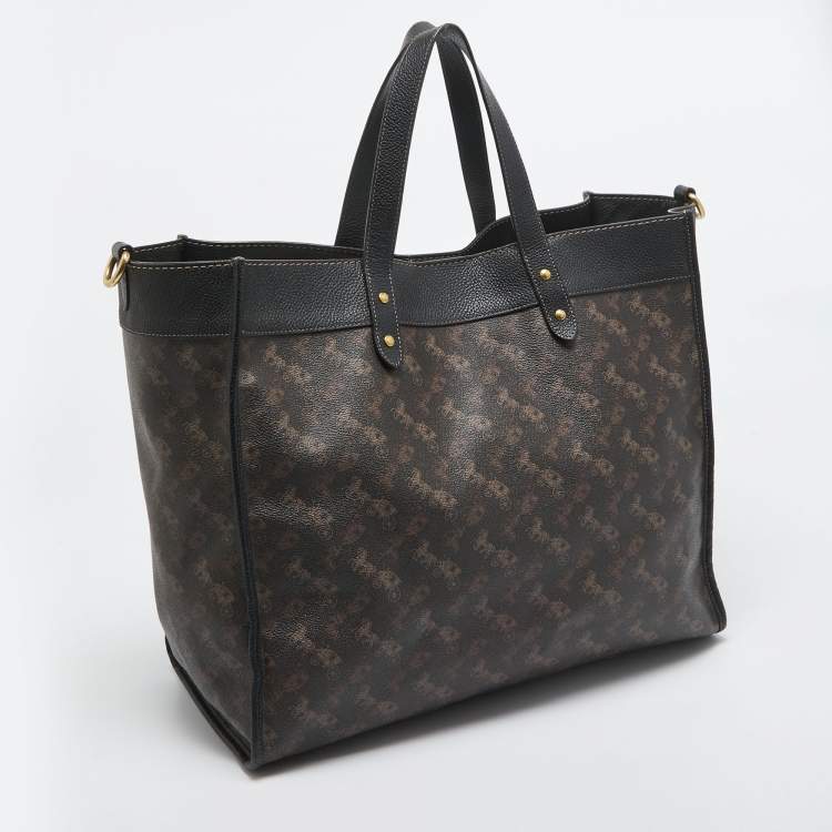 Pre Owned Coach Dark Brown Carriage Print Coated Canvas and Leather Field 40 Tote