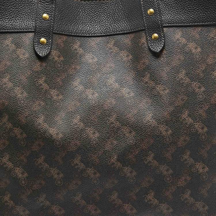 Pre Owned Coach Dark Brown Carriage Print Coated Canvas and Leather Field 40 Tote