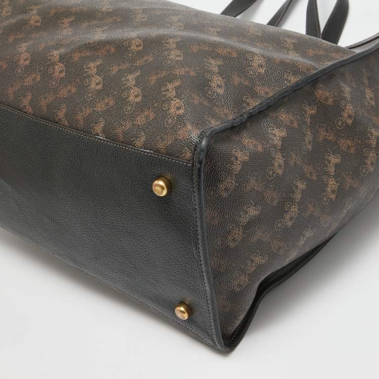 Pre Owned Coach Dark Brown Carriage Print Coated Canvas and Leather Field 40 Tote