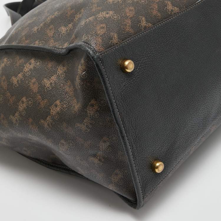 Pre Owned Coach Dark Brown Carriage Print Coated Canvas and Leather Field 40 Tote