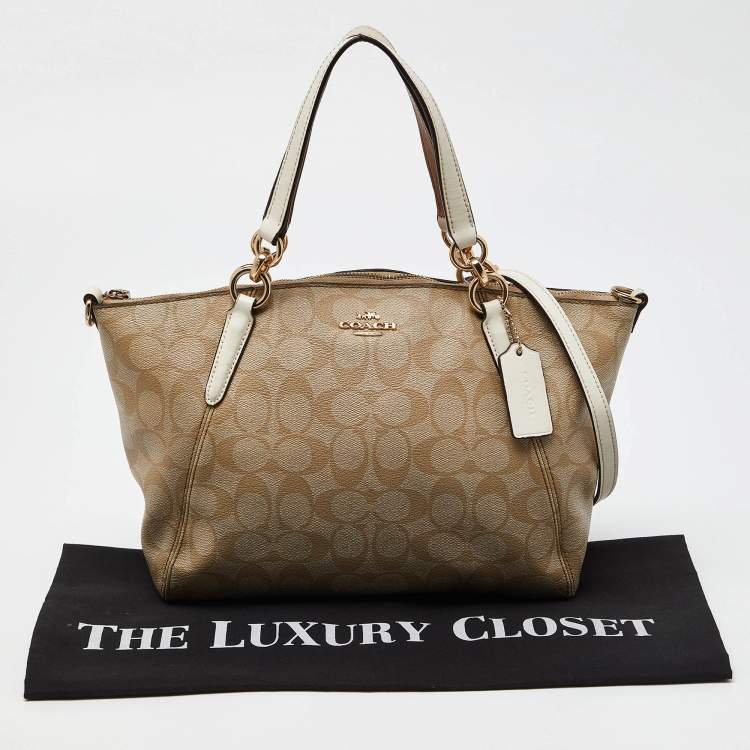 Pre Owned Coach Tri Color Signature Coated Canvas  and Leather Small Kelsey Satchel