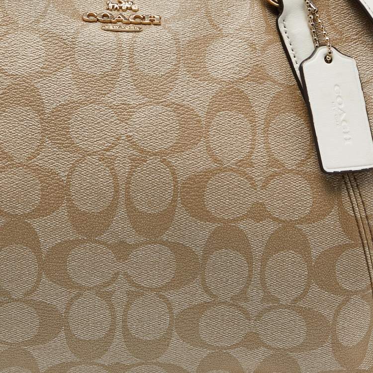 Pre Owned Coach Tri Color Signature Coated Canvas  and Leather Small Kelsey Satchel