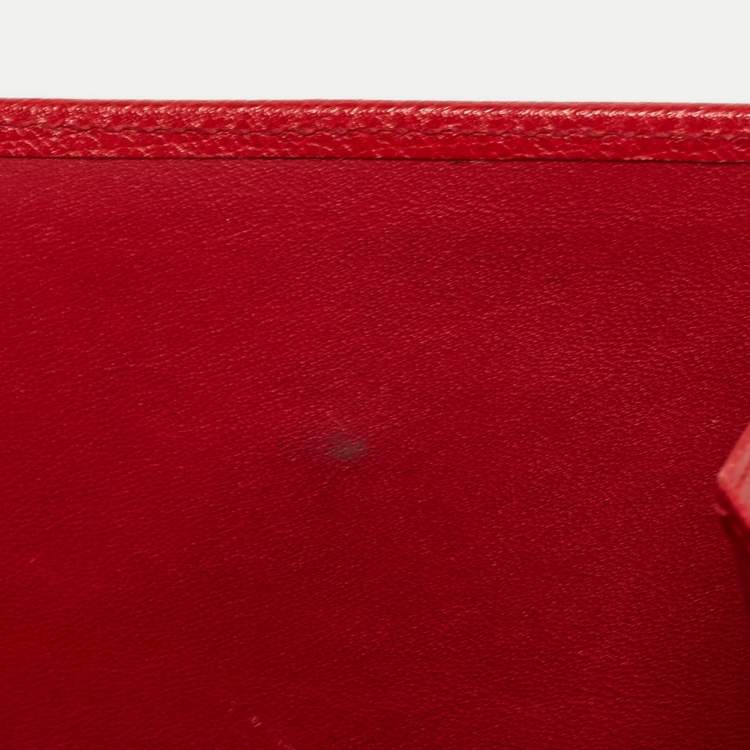 Pre Owned Coach Red Leather Metal Flap Compact Wallet