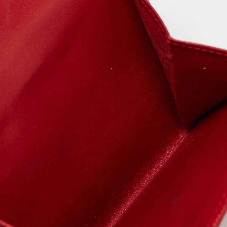 Pre Owned Coach Red Leather Metal Flap Compact Wallet