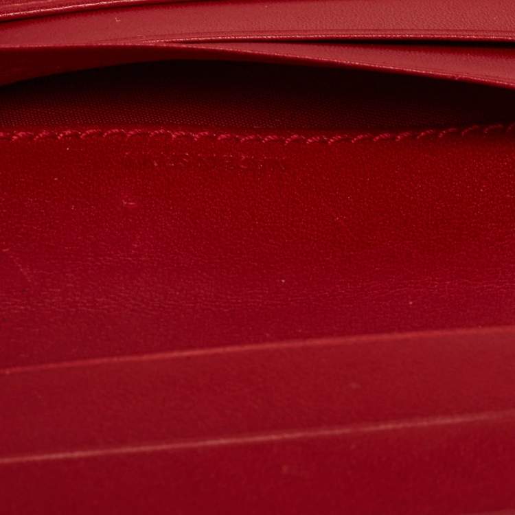 Pre Owned Coach Red Leather Metal Flap Compact Wallet