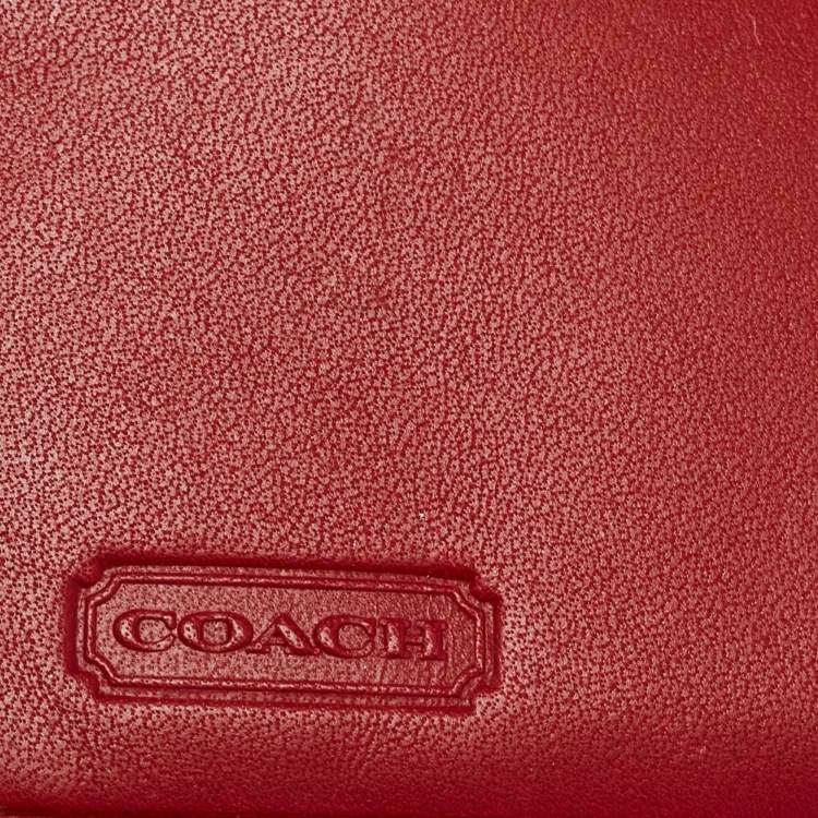 Pre Owned Coach Red Leather Metal Flap Compact Wallet