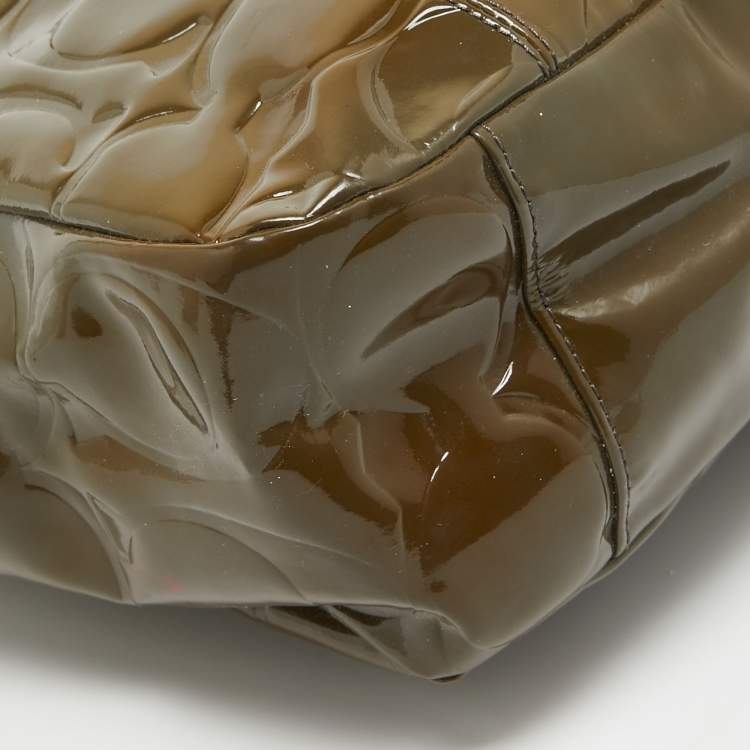 Pre Owned Coach Olive Green Op Art Embossed Patent Leather East West Gallery Tote
