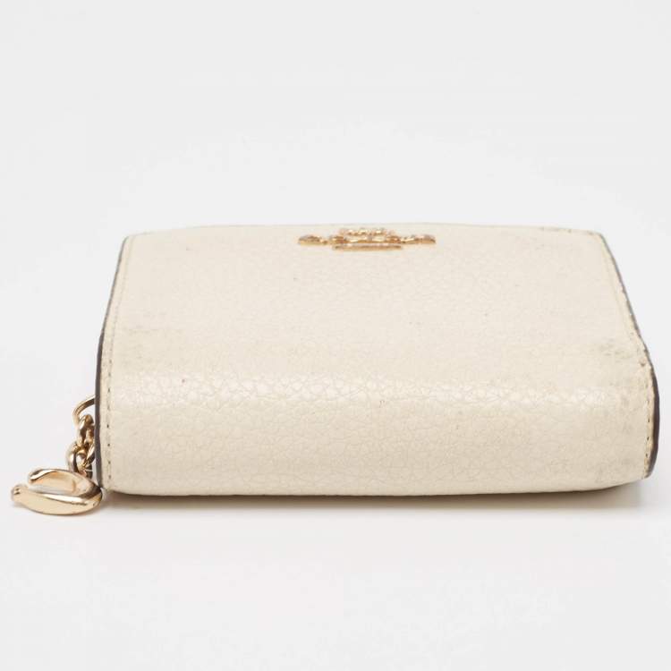 Pre Owned Coach Off White/Brown Leather Snap Compact Wallet