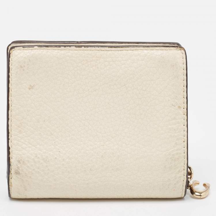 Pre Owned Coach Off White/Brown Leather Snap Compact Wallet
