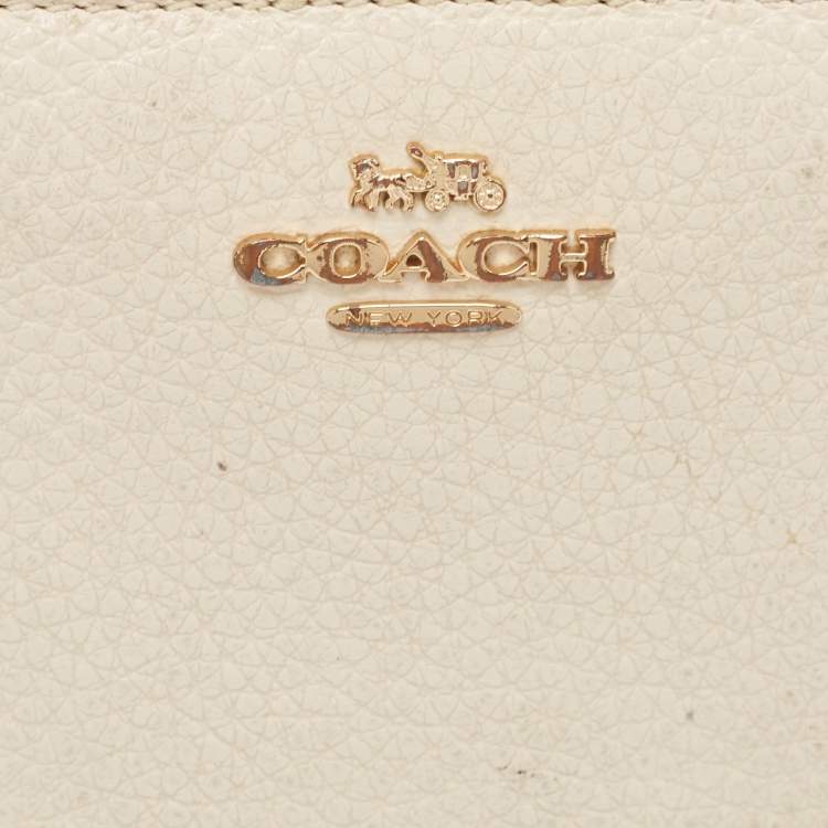 Pre Owned Coach Off White/Brown Leather Snap Compact Wallet