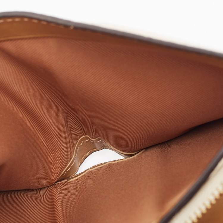 Pre Owned Coach Off White/Brown Leather Snap Compact Wallet