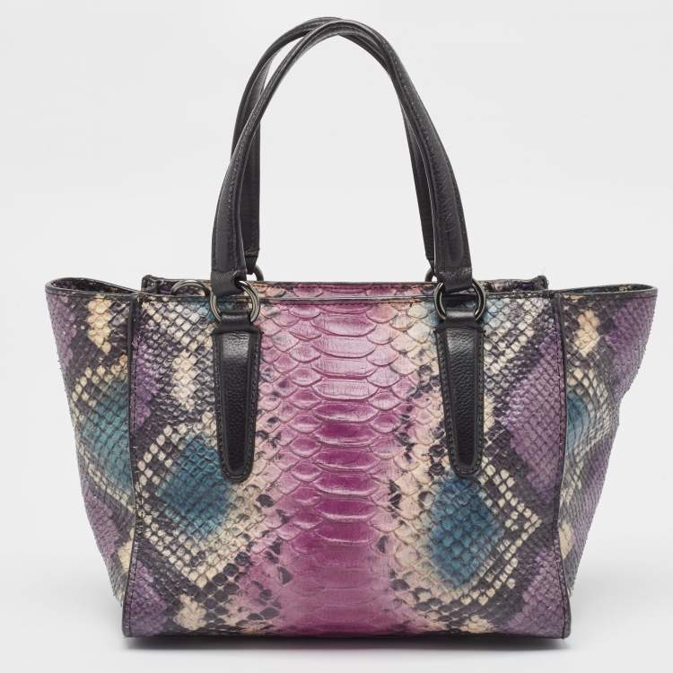 Pre Owned Coach Multicolor Python Embossed and Leather Crosby Carryall Tote