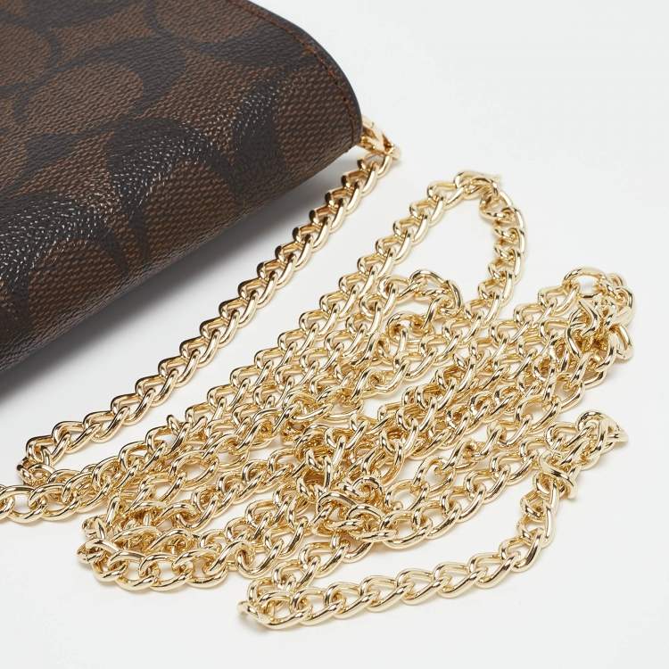 مملوكة مسبقًا Coach Black/Brown Signature Coated Canvas and Leather Mini Chain Card Case