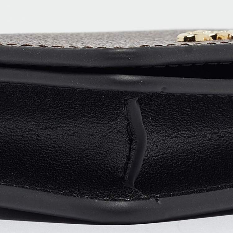 مملوكة مسبقًا Coach Black/Brown Signature Coated Canvas and Leather Mini Chain Card Case