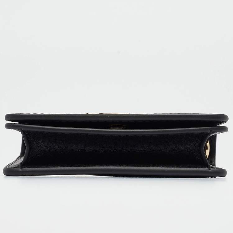 مملوكة مسبقًا Coach Black/Brown Signature Coated Canvas and Leather Mini Chain Card Case