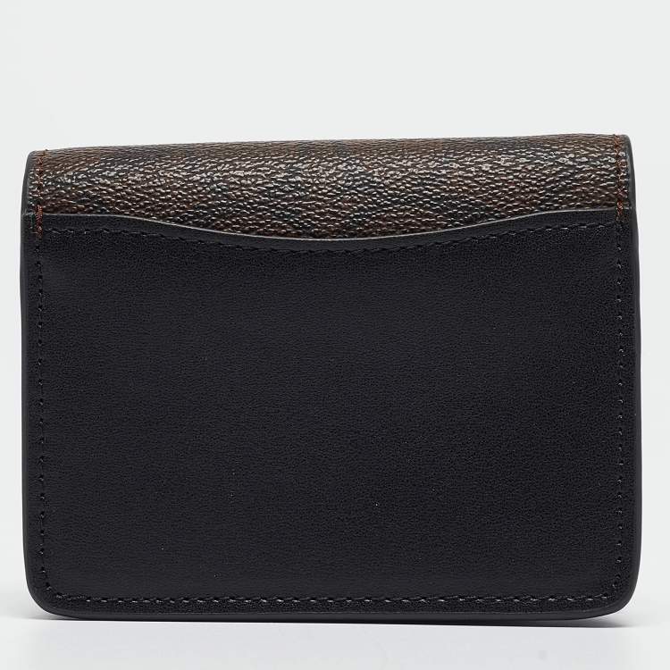 مملوكة مسبقًا Coach Black/Brown Signature Coated Canvas and Leather Mini Chain Card Case