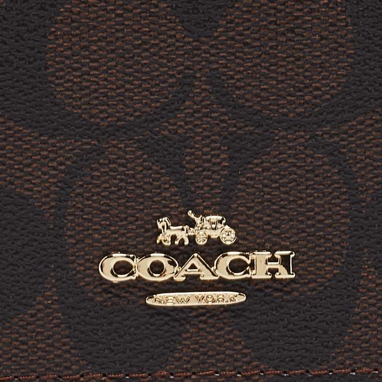 مملوكة مسبقًا Coach Black/Brown Signature Coated Canvas and Leather Mini Chain Card Case