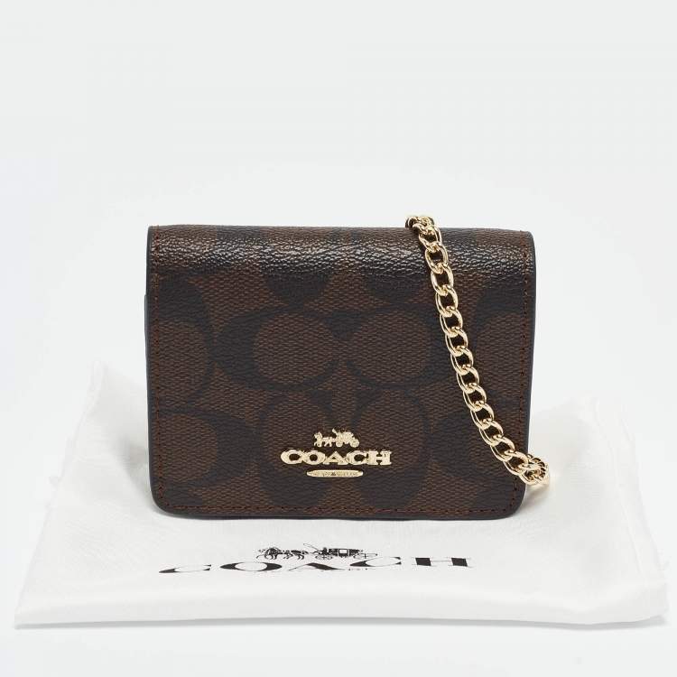 مملوكة مسبقًا Coach Black/Brown Signature Coated Canvas and Leather Mini Chain Card Case