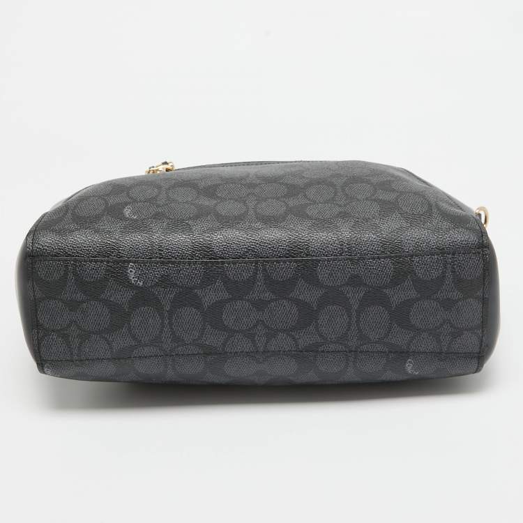 Pre Owned Coach Black Signature Coated Canvas and Leather Prairie Satchel