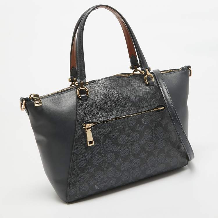 Pre Owned Coach Black Signature Coated Canvas and Leather Prairie Satchel