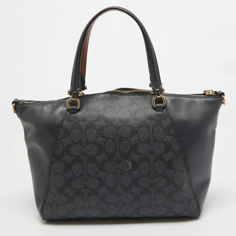 Pre Owned Coach Black Signature Coated Canvas and Leather Prairie Satchel