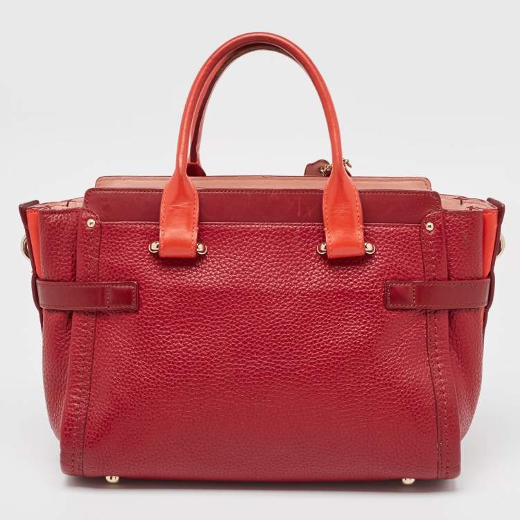 Pre Owned Coach Two Tone Red Leather Swagger 27 Carryall Tote