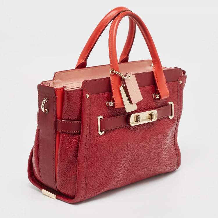 Pre Owned Coach Two Tone Red Leather Swagger 27 Carryall Tote