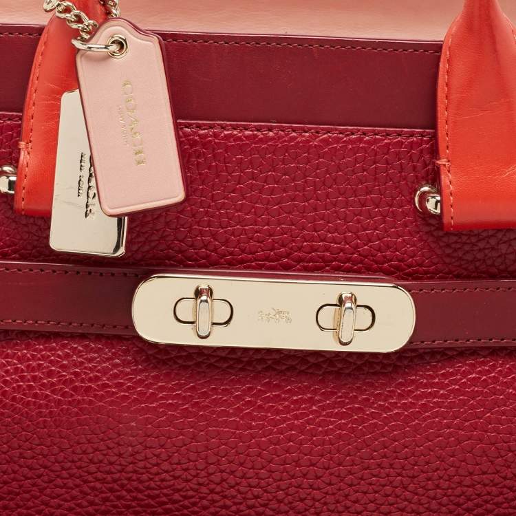 Pre Owned Coach Two Tone Red Leather Swagger 27 Carryall Tote