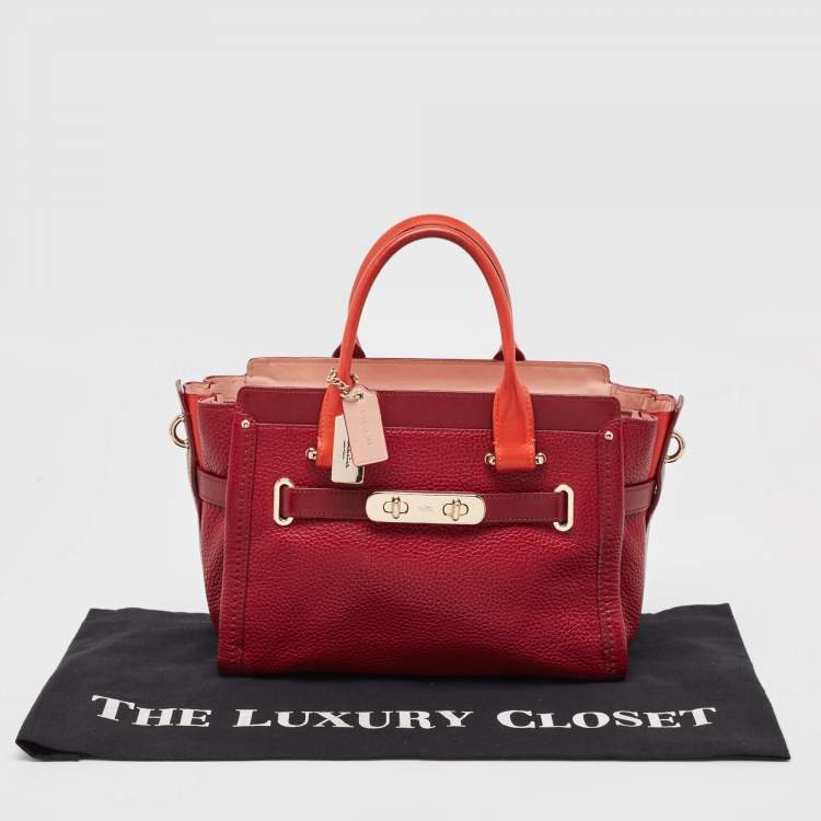 Pre Owned Coach Two Tone Red Leather Swagger 27 Carryall Tote