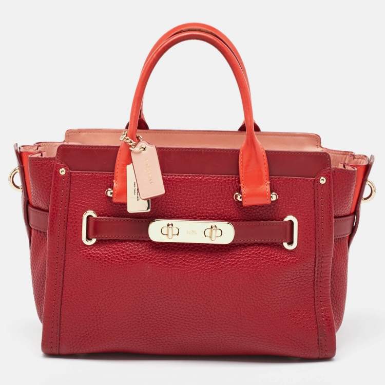 Pre Owned Coach Two Tone Red Leather Swagger 27 Carryall Tote