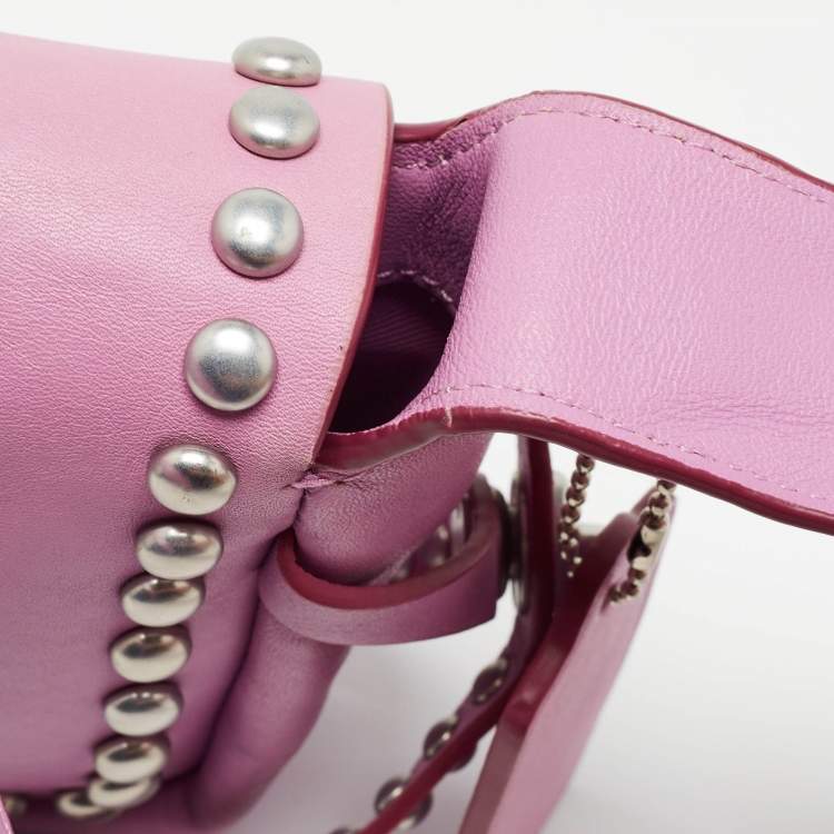 Pre Owned Coach Pink Leather Rivet Dakotah Crossbody Bag
