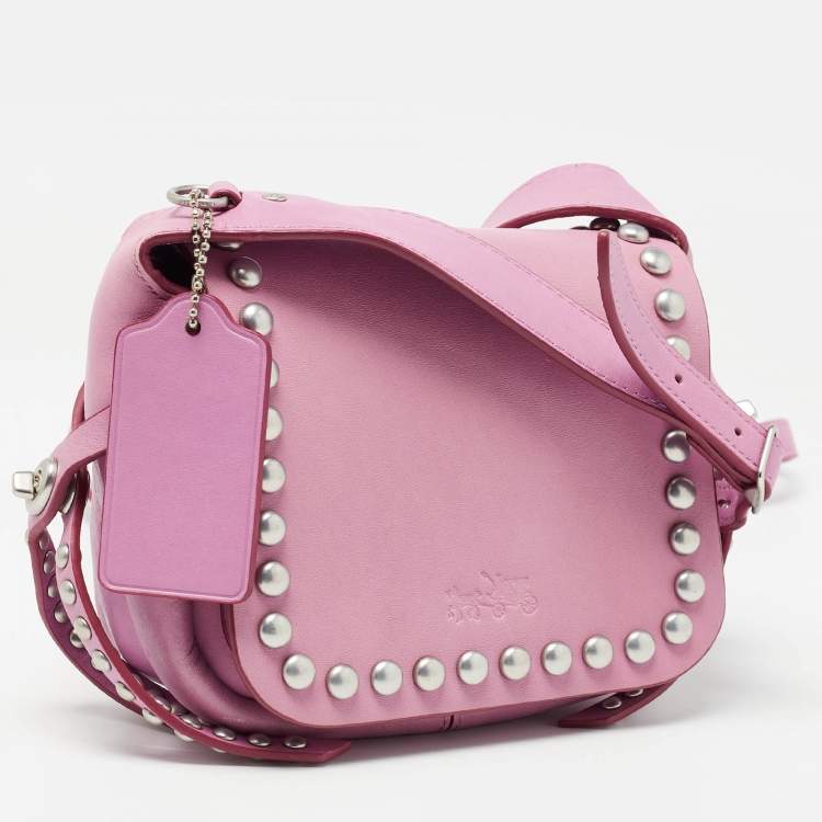 Pre Owned Coach Pink Leather Rivet Dakotah Crossbody Bag