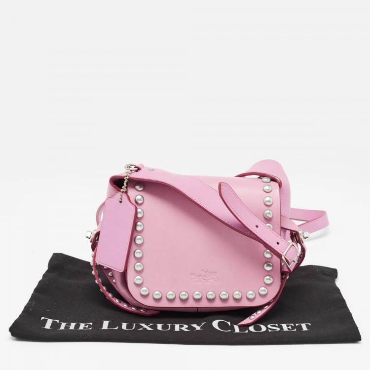 Pre Owned Coach Pink Leather Rivet Dakotah Crossbody Bag