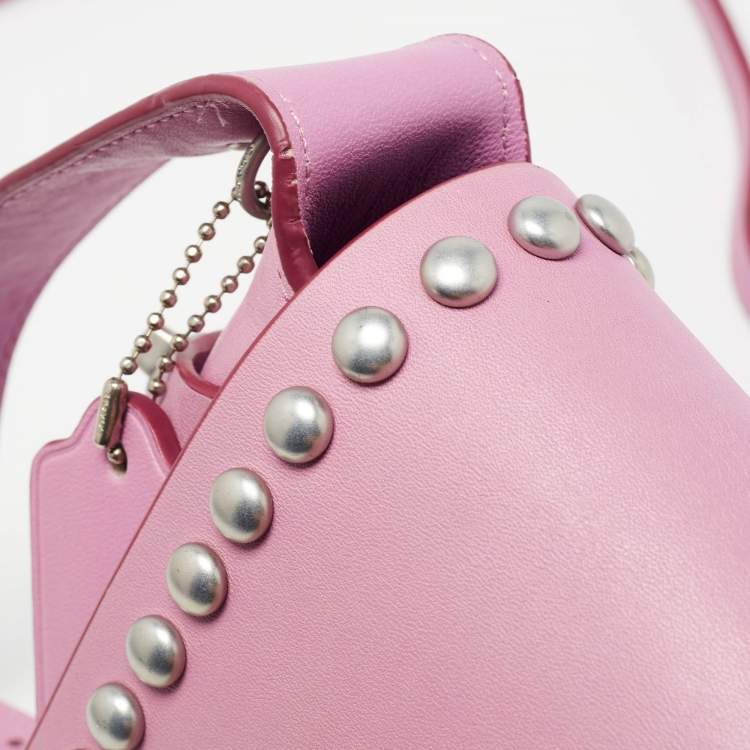 Pre Owned Coach Pink Leather Rivet Dakotah Crossbody Bag