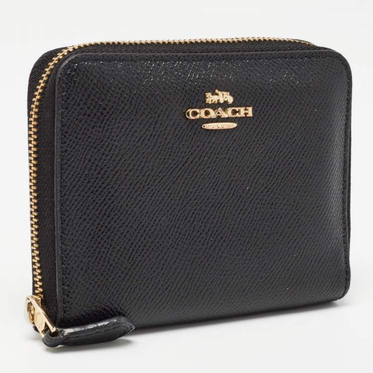Pre Owned Coach Black Leather Zip Around Purse