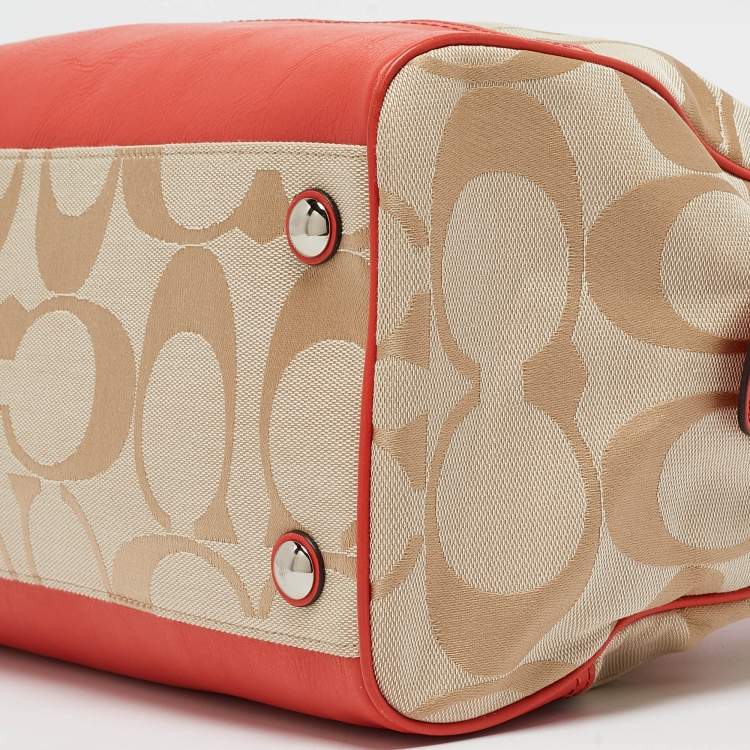 Pre Owned Coach Orange/Beige Signature Canvas and Leather Haley Satchel 