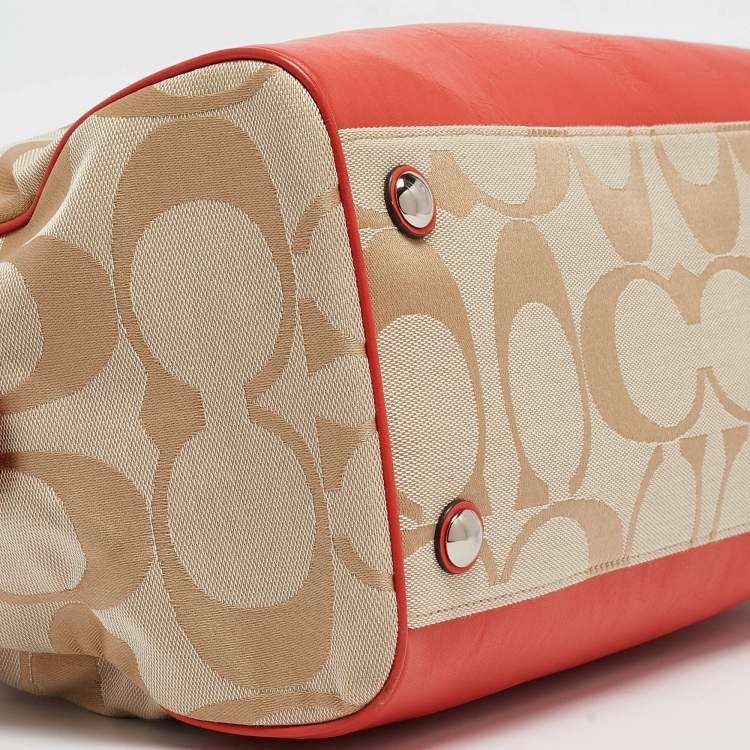 Pre Owned Coach Orange/Beige Signature Canvas and Leather Haley Satchel 