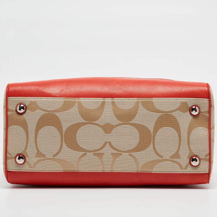 Pre Owned Coach Orange/Beige Signature Canvas and Leather Haley Satchel 