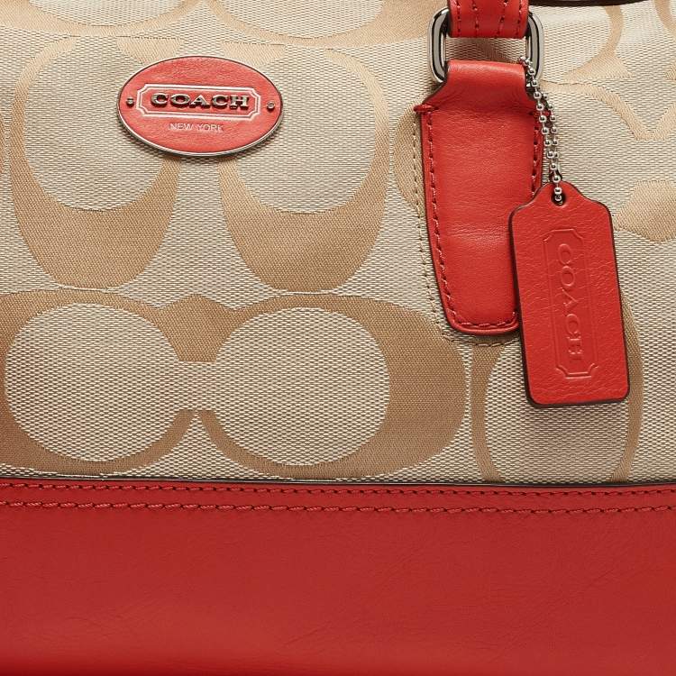 Pre Owned Coach Orange/Beige Signature Canvas and Leather Haley Satchel 