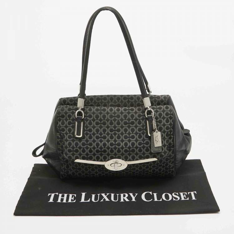 Pre Owned Coach Black Op Art Fabric and Leather Madison Madeline Satchel