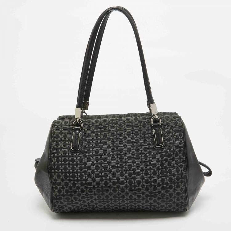 Pre Owned Coach Black Op Art Fabric and Leather Madison Madeline Satchel