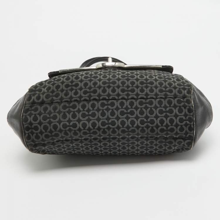 Pre Owned Coach Black Op Art Fabric and Leather Madison Madeline Satchel