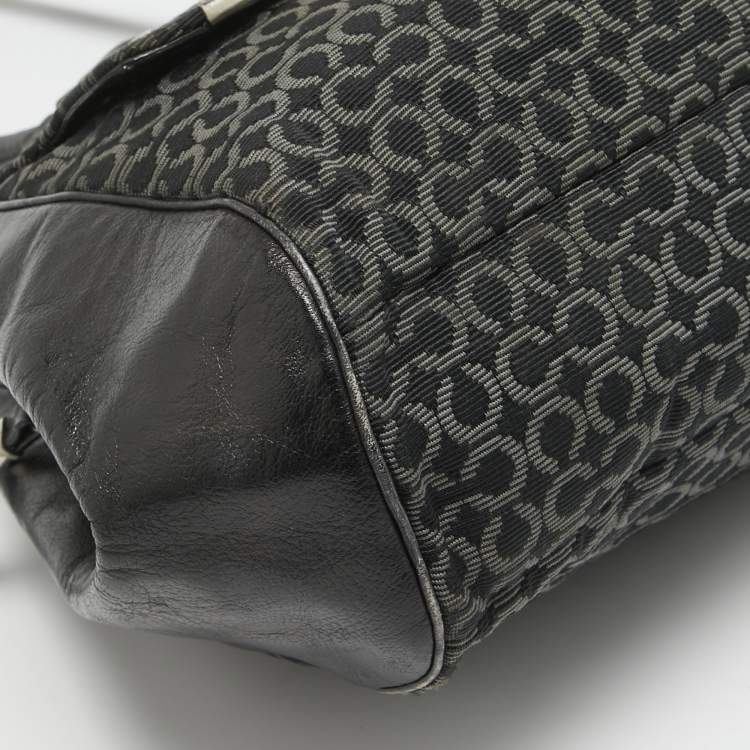 Pre Owned Coach Black Op Art Fabric and Leather Madison Madeline Satchel