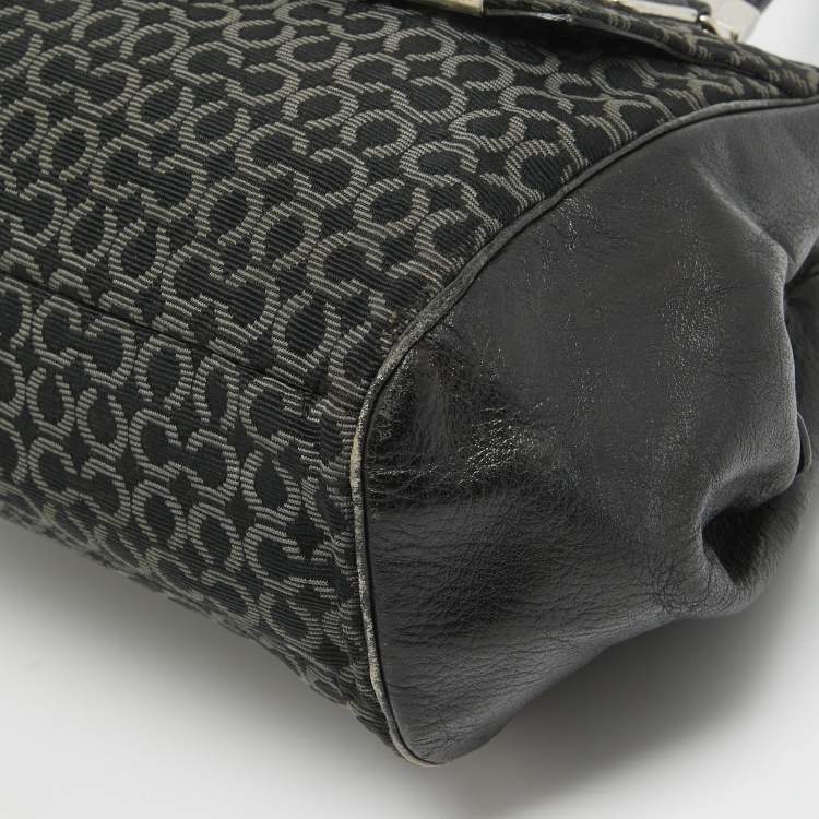 Pre Owned Coach Black Op Art Fabric and Leather Madison Madeline Satchel