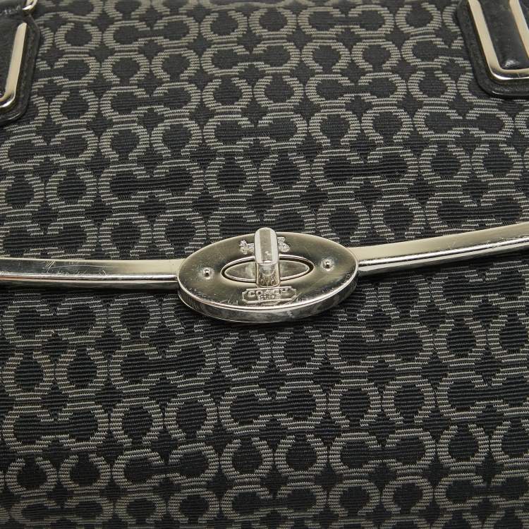 Pre Owned Coach Black Op Art Fabric and Leather Madison Madeline Satchel