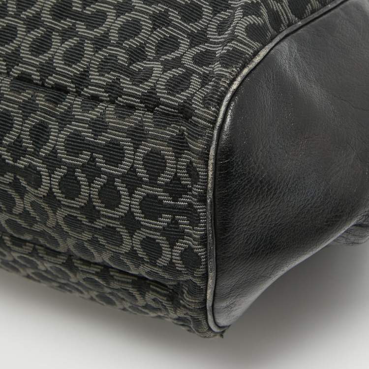 Pre Owned Coach Black Op Art Fabric and Leather Madison Madeline Satchel