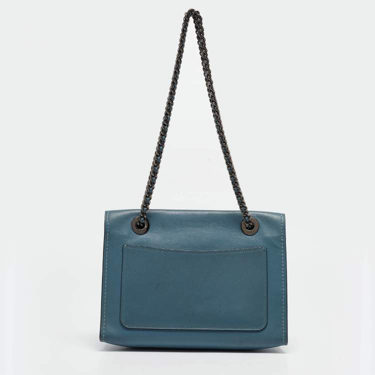 مملوكة مسبقًا Coach Blue Leather Small Parker Chain Flap Shoulder Bag