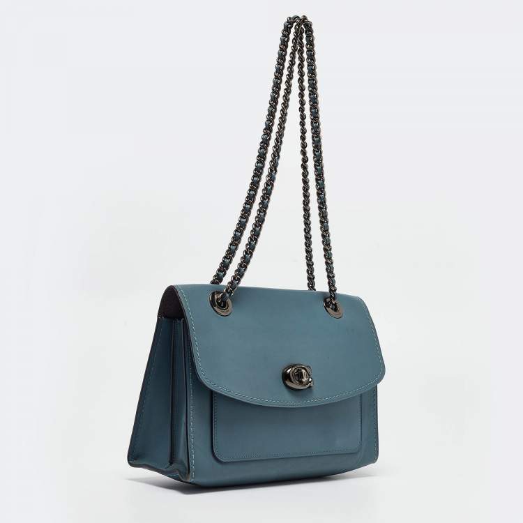مملوكة مسبقًا Coach Blue Leather Small Parker Chain Flap Shoulder Bag
